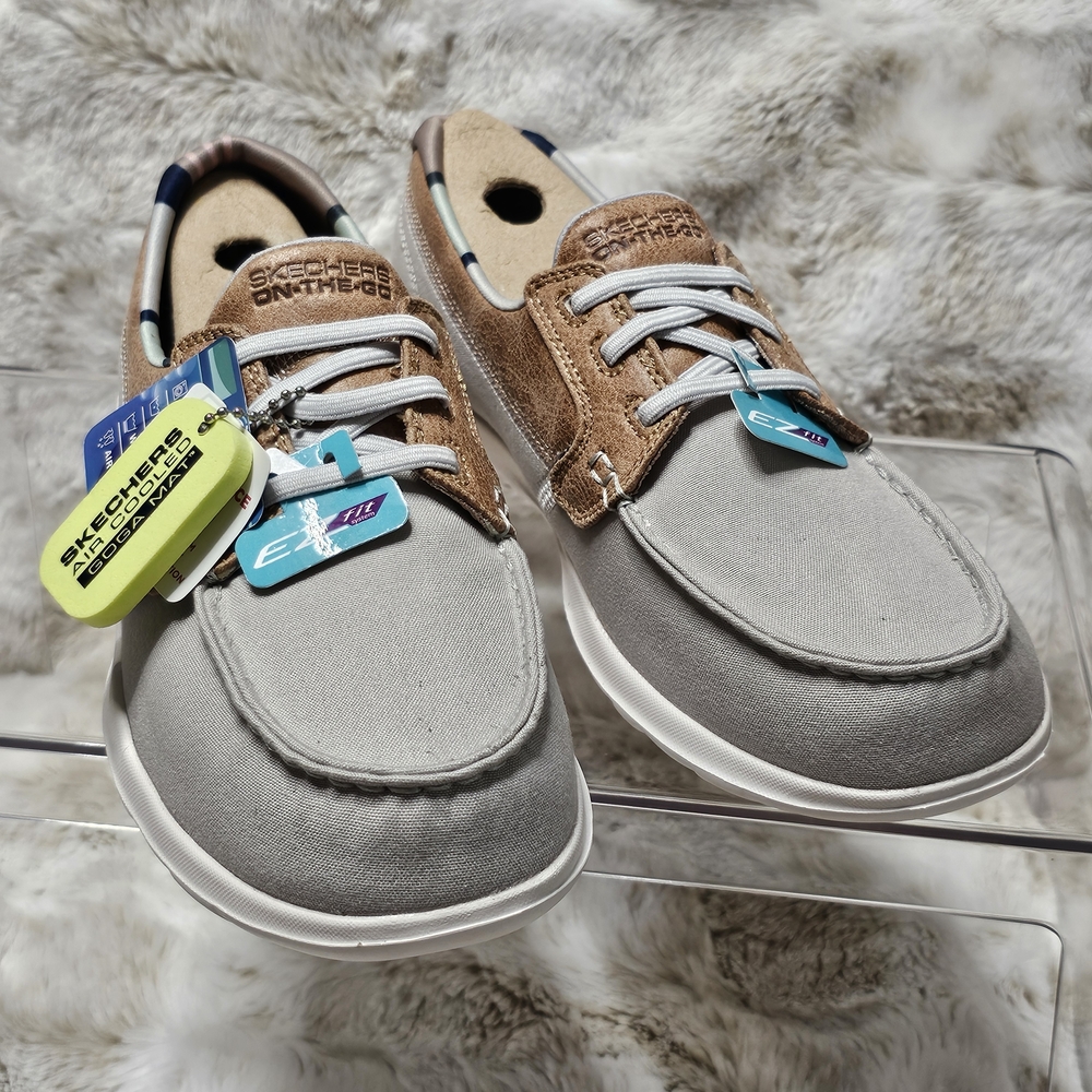 NWOB Skechers On-The-Go Casual Canvas Boat Shoes in Gray and Brown SZ 9